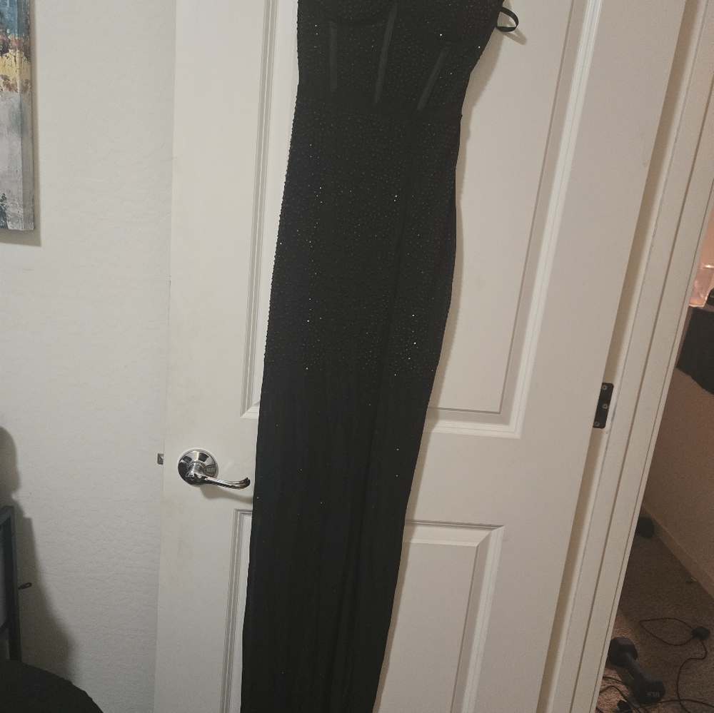 Taylor Corset Rhinestone Mesh Dress from Windsor.com Color- Black Size- L